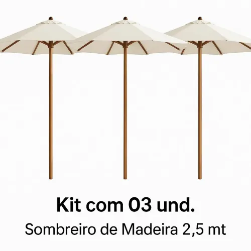 Ombrelones de Madeira 2,5 mt kit c/03 und. - Perfeito para sua área externa!