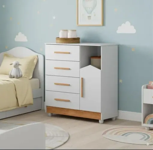 Cômoda infantil branco/amadeirado 