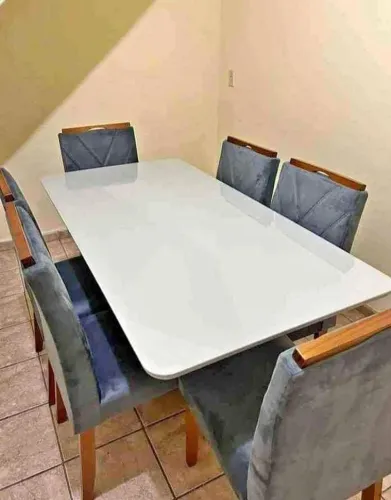 MESA TAMPO COM VIDRO 1.60×80 MADEIRA MDF 6 CADEIRAS MACIÇA