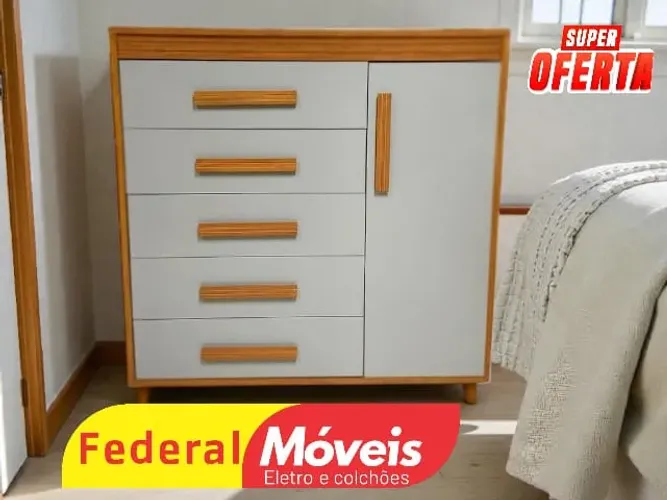Cômoda 100% MDF 5 Gavetas 1 Porta Mega Promoção