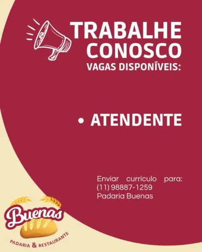 Vaga de atendente Padaria