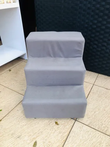 Escadinha para Pet/Cão 3 Degraus Cinza Estofada