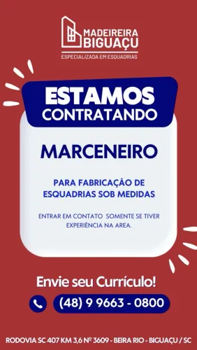 Vaga para marceneiro e auxiliar 