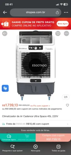 VENDO !!! Climatizador de Ar Cadence Ultra Space 45L