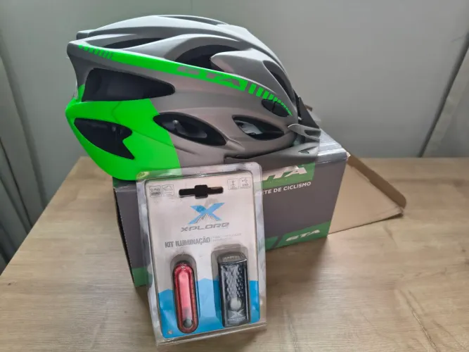 Kit segurança ciclismo Capacete+Farol+Lanterna