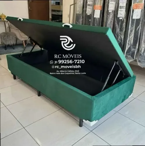 Conjunto cama box Baú Solteiro 88x1.88 Blindado com Pistão a Gás