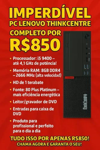 CPU Lenovo i5 9400 8gb ddr4 hd 1tb wi-fi 5g bluetooth som integrado