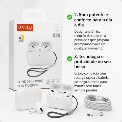 Fone Sem Fio A'gold Pro 5a Geração Bluetooth Tws 5.4 Premium