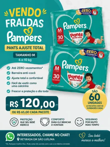 Pampers Pants M, 60 unid. ? R$120 ou R$65 cada. Retirada em São Luís/MA!