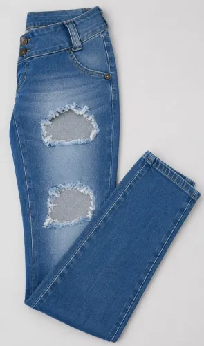 Calça Jeans Feminina Cintura Alta Destroyed Smack - Tam 36