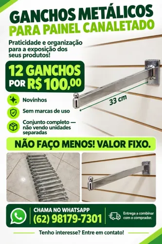 12 Ganchos Metálicos para Painel Canaletado - 33 cm