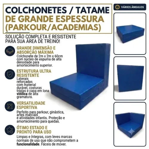 Lote 3 Colchonetes Parkour 2x2x60cm Gigante - Academia/Ginástica/Parkour | Lona Vinílica