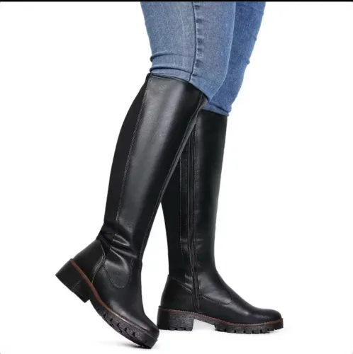 Bota N 40 Cano Alto Longo Montaria Feminina Salto Grosso Tratorada Confortavel Preta