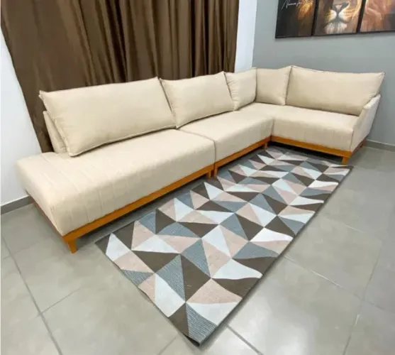 Sofá de Canto Eros em Linho 7 Lugares Com Chaise Luxury