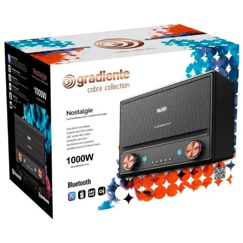 Caixa de som amplificada Gradiente nostalgie 1000w GCR108 3D 5,5" estilo retro ARC óptica