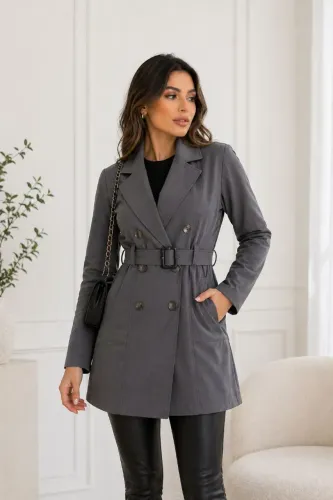 Casaco Sobretudo Inverno Feminino Elegante e Quentinho Cinza M