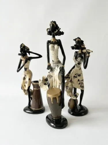 Kit 3 Estátuas Africanas em Resina Alta Qualidade Decorativas Vintage