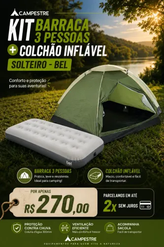 Kit Barraca 3 Pessoas + Colchão Inflável Solteiro - BEL 