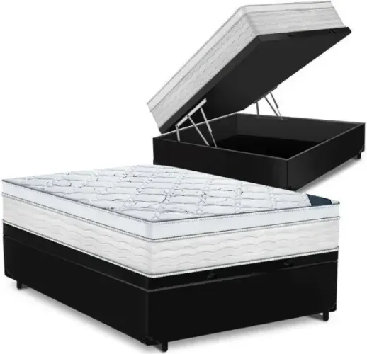 Colchão Casal + Box Baú Branco/Preto