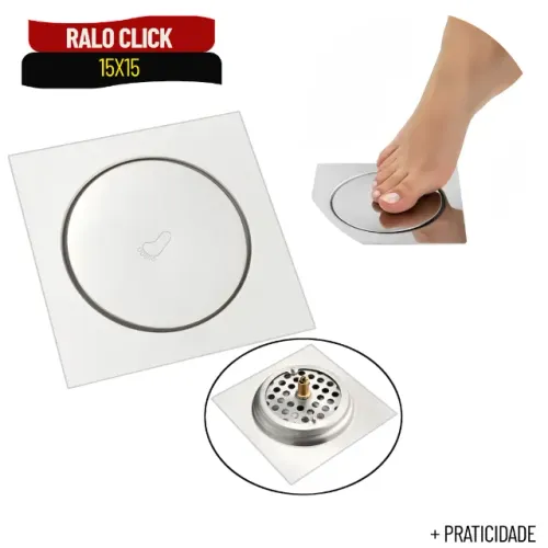 Ralo Inteligente Click Quadrado 15x15cm para Banheiro com Sistema Veda Cheiro - SCS34