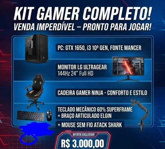 Pc gamer completo, com todos periféricos, cadeira gamer, etc...