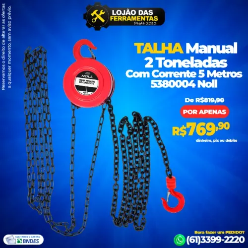 Talha Manual 2 Toneladas Com Corrente 5 Metros 5380004 Noll