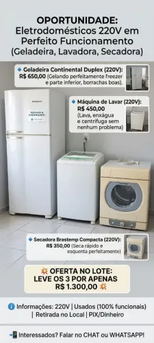 Eletrodomésticos 220V em Perfeito Funcionamento (Geladeira, Lavadora e Secadora)