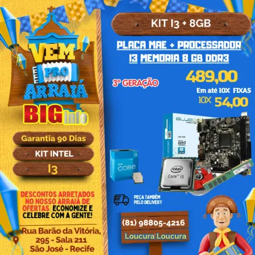 Kit Placa Mae h61 1155 + Processador i3 + 8GB ddr3 - Em ate 10x Fixas