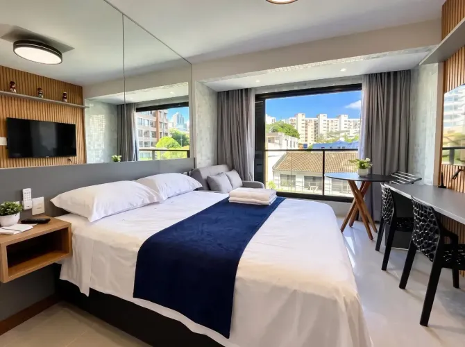Studio Mobiliado Em 22M² E Vagas Rotativas Na Barra. 24QOCJ