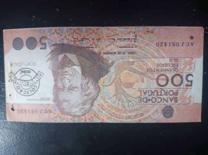 Cédula de 500 Escudos de Portugal, coleção dinheirinho da Mabel