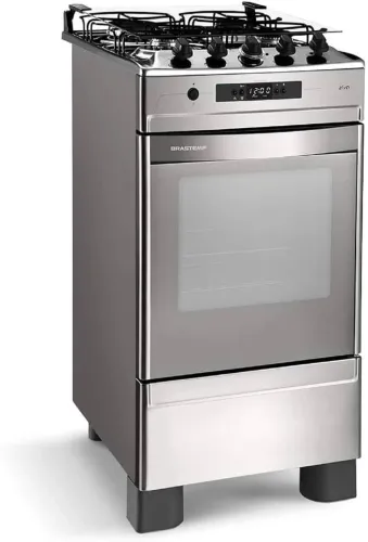 Fogão de Piso Brastemp Ative Timer 4 Bocas Acendimento Automático Acabamento Inox