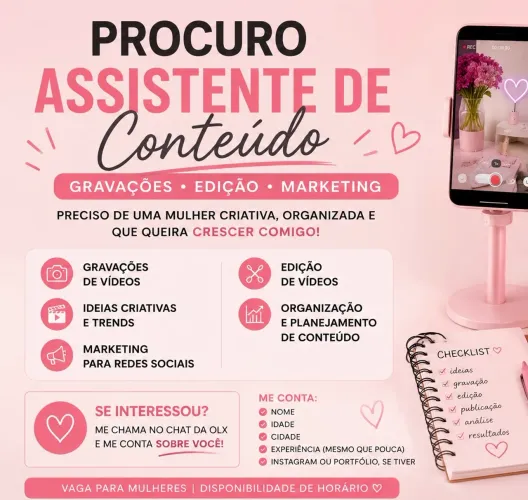 VAGA ? ASSISTENTE CRIATIVA / PRODUÇÃO DE CONTEÚDO