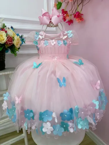Vestido Jardim encantado infantil rosa