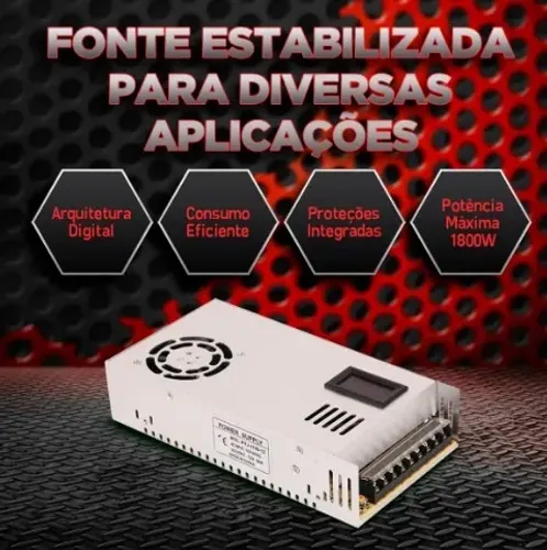 Fonte Automotiva Chaveada 14,4 Volts 120 Amperes+ Voltimetro Cromada