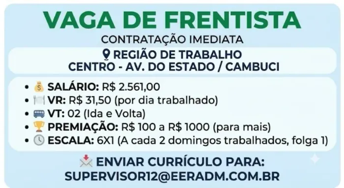 VAGA DE EMPREGO FRENTISTA