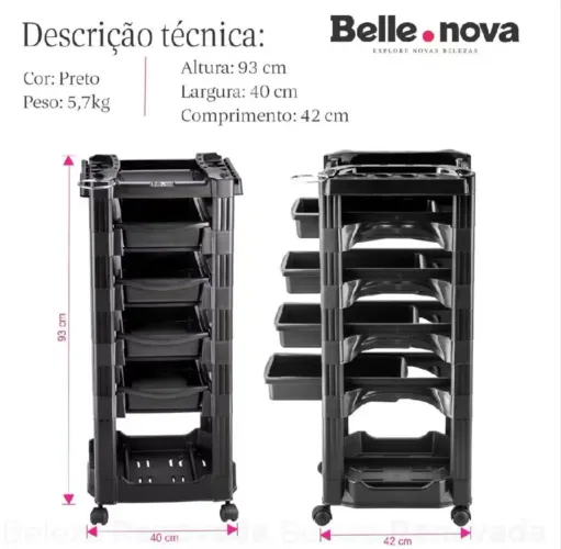 Carrinho auxiliar para salão de beleza