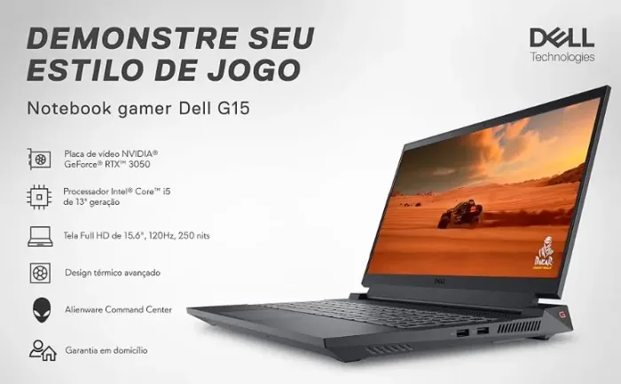 Notebook Gamer Dell G15 i5 13ª Geração RTX 3050 16GB SSD 512GB + Teclado, Mouse e Mochila