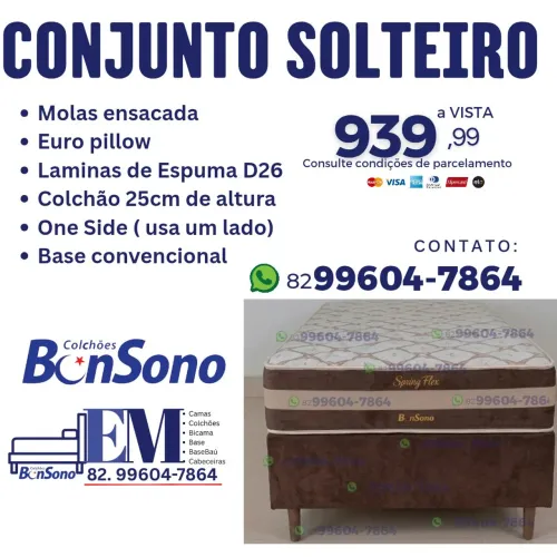 Cama solteiro spring molas ensacadas base e colchão itens novos lacrado de fabrica