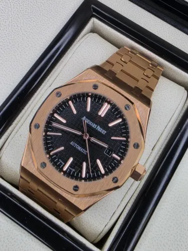 Relogio Audemars Piguet Automatico V. Safira Rose fundo Preto LINHA AAA+ em 10X SEM JUROS