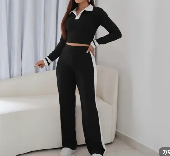Conjunto canelado manga longa e calça 
