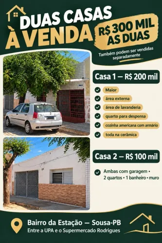 VENDE-SE DUAS CASAS. EM SOUSA-PB