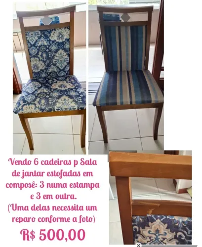 Conjunto de 6 cadeiras estofadas
