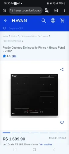 Fogao philco indução novo