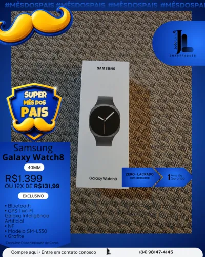 GALAXY WATCH8, 40MM, GRAFITE, LACRADO, EXCLUSIVO!