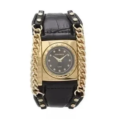 Relógio seculus mondaine pulseira couro preto dourado