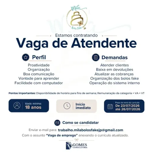 Atendente - Presencial e online