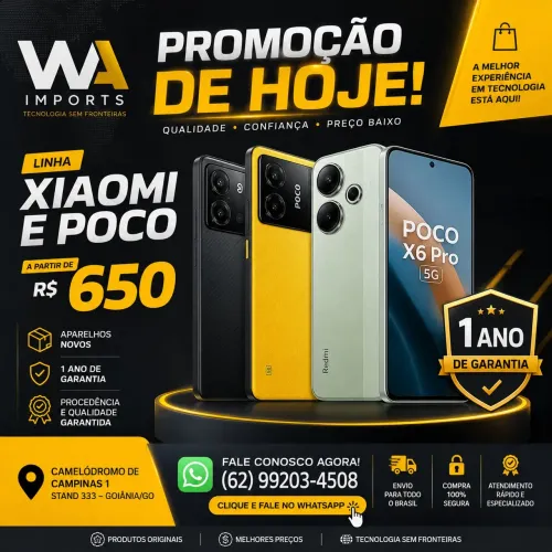 Toda linha xiaomi e Poco em promoção a partir de 670. Entrego e tenho loja física