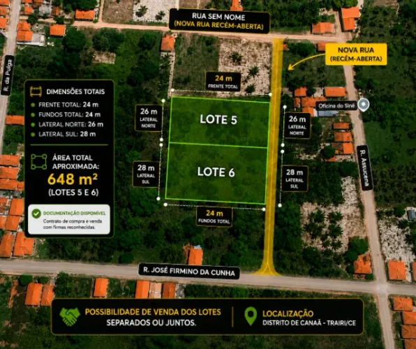 Terreno com 2 Lotes - 648 m² em Canaã - Trairi/CE
