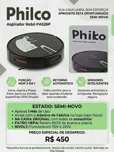 Robô Aspirador Philco PAS26P Bivolt (Semi novo)