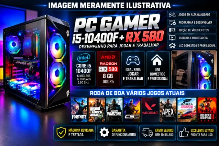 PC Gamer i5-10400F + RX 580 8GB + 32GB RAM + NVMe 256GB